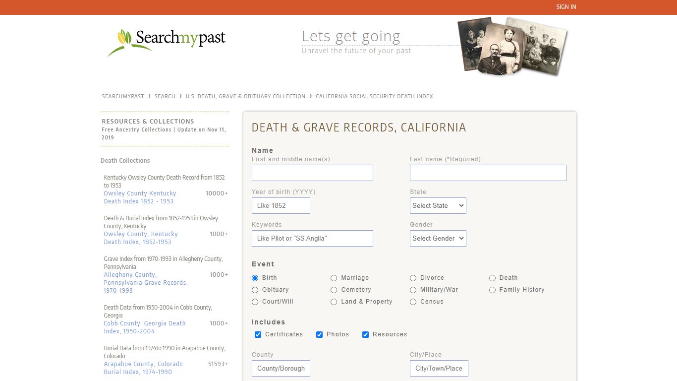 California Social Security Death Index | Searchmypast